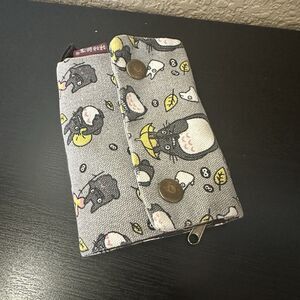 My Neighbor Totoro Tri Fold Canvas Wallet Grey White Snap Close Zipper Pocket